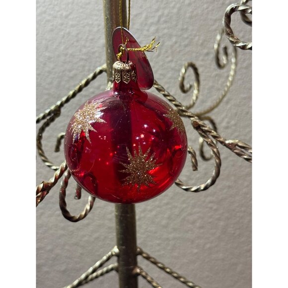Home For The Holidays Red & Gold Glass Christmas Ornament With Star Design  NEW - Picture 1 of 8